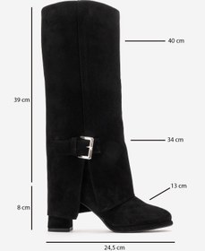 Resim Luvishoes Lojo Siyah Süet Hakiki Deri Tokalı Kadın Kalın Topuklu Çizme Siyah Süet 