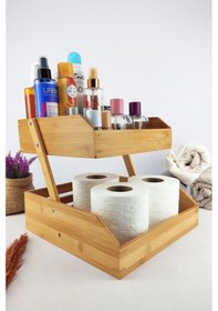 Resim Digithome 2 Katlı Bambu Banyo Ve Makyaj Organizer Düzenleyici Kahverengi I/12 C1-1-289 