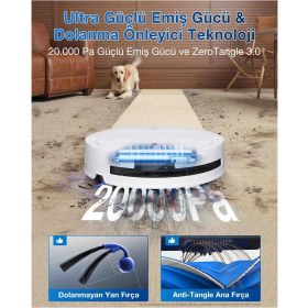 Resim ECOVACS DEEBOT T80 Omni Robot Süpürge ve Paspas, 20.000 Pa Emiş Gücü, Sürekli Temiz Su ile Kendi Kendini Temizleyen OZMO Roller Paspas Sistemi, ZeroTangle 3.0 Dolaşma Önleme Teknolojisi 