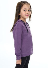 Resim Toontoy Kız Çocuk Kapüşonlu Fermuarlı Cepli Düşük Omuz Nakış Baskılı Örme Hırka - 2 İplik 