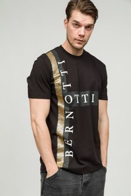 Resim BERNOTTİ79 Sıfır Yaka T-shirt Siyah Varak Emprime Baskı Erkek 