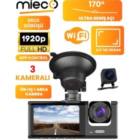 Resim İlkyaz Fashion 1s Wifi / App /1920P Fhd/ 170° Ultra Geniş Açı/gece Görüş/ G-Sensörü 3 Kameralı Araç Kame 