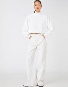 Resim Oversize Peluş Sweatshirt Balıkçı Yaka Beli Lastikli 