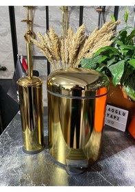 Resim İsaoğlu Yapı Parlak Gold Altın Banyo Çöp Kova Ve Fırça Seti Gold Altın 