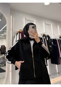 Resim Kadın Tesettür 3 Lü Takım Etek Sweat Üst Alt Fermuarlı Günlük Spor Kombin Siyah 