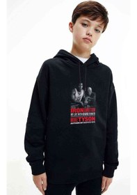 Resim Mike Tyson My Life With Boks Baskılı Unisex Çocuk Kapüşonlu Sweat Siyah 