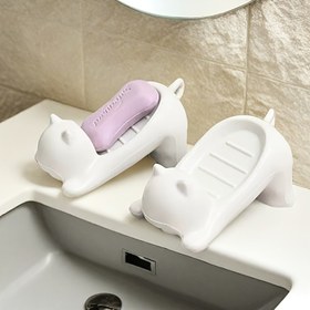 Resim Yaratıcı Süt Beyaz Sevimli Karikatür Kedi Kendinden Drenaj Sabun Kutusu Drenaj Plastik Tasarım Pratik ve Göz Alıcı Banyo Depolama Sanatı, Banyo Hayvan Şekilli Sabun Tutucu, Sevimli Şelale Tasarımı Sabun Tepsisi Temizliği de Kolay Yapar 