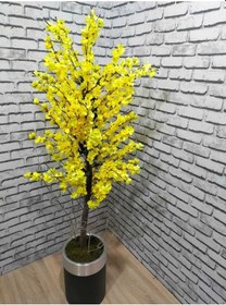 Resim 180 Cm Şık Darbuka Saksıda Sarı Bahar Dalı Yapay Ağaç Yeşil 
