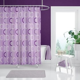 Resim Banyo Duş Perdesi 5033 Lila 180x200 Perde Borusu Askı Aparatı Pembe 160x260 Hediyeli 