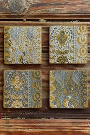 Resim Oscar Stone Decor Baskılı Doğaltaş Bardak Altlığı 4'Lü Set Desen Tile 4Dsn-154 