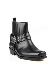 Resim Footcourt Siyah Deri Küt Burun Erkek Motorcu Botu 