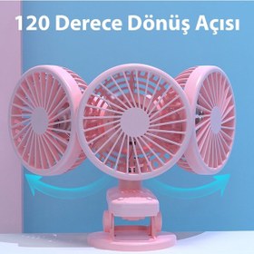 Resim 3 Kademe Şarjlı Mandallı 120 Taşınabilir Fan Vantilatör F02 Pembe 
