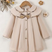 Resim Kızlar için Fiyonk ve Yaka Detaylı Tweed Ceket - Kışlık Kısa Ceket, Bej/Kahverengi, Parti ve Günlük Kıyafetler İçin - Makinede Yıkanabilir İskoç Tarzı Blazer (Tek Sıra Düğmeli) 