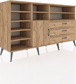Resim Kronos Konsol 8 Raflı 3 Çekmeceli Tek Kapaklı 176x59x99 Çam-çam Çam-çam 