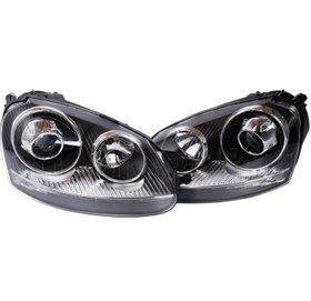 Resim Volkswagen Golf 5 R32 GTI Jetta 2003 2009 Sol Sağ Mercekli Siyah Krom Far Seti 