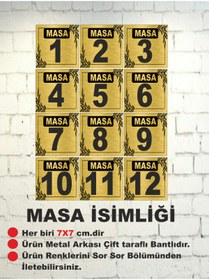 Resim sıradışıhediyem METAL masa isimliği 7x7 cm . 1'den 12 numaraya kadar. arkası çift taraflı banlı dır. 