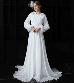 Resim Ekru İpekçe Helen Gelinlik & Nikah Elbisesi - 40 / Ekru 