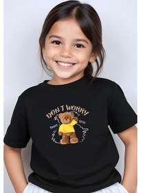 Resim Panios Kids Worry Bear Baskılı Kız Çocuk Kısa Kollu T-shirt Siyah 