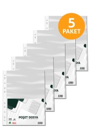 Resim Şeffaf Poşet Dosya 100'lü - 5 Paket - Delikli, Klasör Uyumlu A4 5 