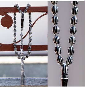 Resim Delikten Deliğe Karpuz Dilim İşlemeli Erzurum Oltu Taşı Tesbih 