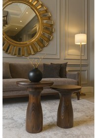 Resim Doğal Ahşap Ceviz Renk Yan Sehpa Seti 2 Li Masif Zigon Takımı Kahverengi 