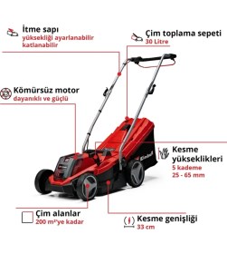 Resim Einhell Ge-Cm 18/33 Li (1X4,0AH), Akülü Çim Biçme Makinesi + Iş Gözlüğü ve Iş Eldiveni Hediye 