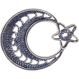 Resim Akyüz Gümüş Ay Yıldız Telkari Gümüş Rozet Akse005 