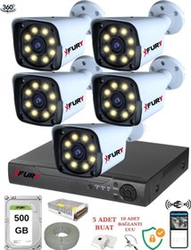 Resim 5 Kameralı 5mp Lens 1080p 2mp Color Görüntü 8 Warm Led Gece Görüş Fullhd Güvenlik Kamera 5520w 500 