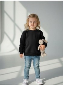 Resim Kız Çocuk Kelebek Desenli Sweatshirt-16229 Siyah 