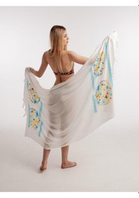 Resim Varol Baskılı Bambu Peştemal Plaj Havlusu - Blue Marın Bluemarın/90x180 Krem 