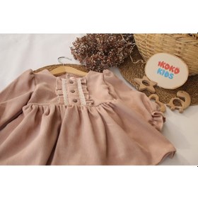 Resim Bordo Kadife Dantel Detaylı Elbise-bej Bej 