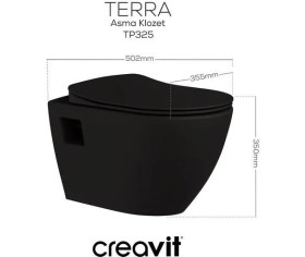 Resim Creavit Terra Asma Klozet (TP325.SM) Mat Siyah + Duck Yavaş Kapanan Kapak Mat Siyah 2'li Set 