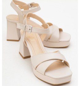 Resim Lisbon Bej Cilt Çapraz Bantlı Kadın Platform Topuklu Ayakkabı BEJ CILT 