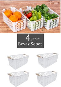 Resim 4 Adet Çok Amaçlı Plastik Tutacaklı Organizer Beyaz Sepet - Dolap Içi & Çekmece Düzenleyici Sepet 
