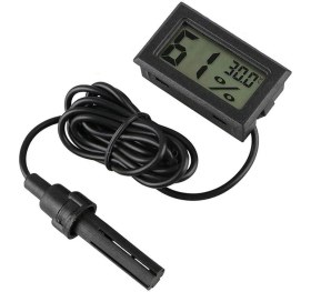 Resim Wozlo Mini Isı Ölçer Termometre Higrometre Prob Kuluçka Siyah 