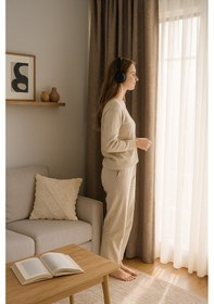 Resim Dekoratif Şık %5 Simli Natural Yumuşak Dökümlü Fon Perde Salon Oturma Odası Yatak Odası Antre Sarı 