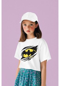 Resim Sevbano Batman Baskılı Unisex Dc Film Karakteri Çocuk Tişört 3-12 Yaş Beyaz 