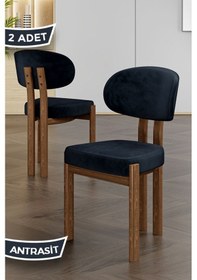 Resim Canisa Dore Serisi 2 Adet Antrasit Babyface Kumaş Metal Ahşap Kaplama Görünümlü Mutfak Sandalyesi Antrasit Sandalye Ayaklar Ahşap Kaplama 