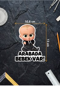 Resim STICKERISTAN DTF Soğuk Baskı Kabartma Laklı Patron Bebek Arabada Bebek Var Stickerı | 10,6 x 13 cm 