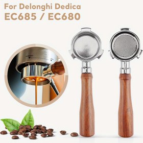 Resim 51mm Altı Dik Katı Portafilter Ahşap Saplı DeLonghi EC685.BK EC680 için - 304 Paslanmaz Çelik, Dayanıklı Kahve Tozu Aksesuarı Espresso Makinesi için 