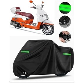 Resim Sunshine011 Arora Malibu Pro Uyumlu Siyah Motosiklet Brandası Reflektörlü Kilit Uyumlu Uv Koruma Su Geçirmez Motor Örtüsü 