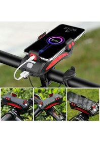 Resim Powerbank Telefon Tutucu Kornalı Bisiklet Feneri 4800 Mah 4 In 1 Siyah-Gri 