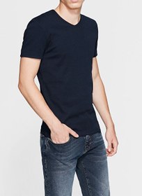 Resim Mavi V Yaka Kısa Lacivert Erkek T-Shirt 