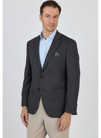 Resim İmza Siyah Mono Yaka Armürlü Tam Astar Esnek 6 Drop Comfort Fit Classic Ceket 1002250153 Siyah 