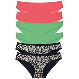 Resim 6 Adet Likralı Kadın Slip Külot Leopar Fuşya Yeşil 