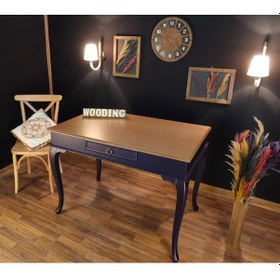 Resim Wooding-Mobilya Wooding 120 Cm Çekmeceli Masif Lacivert Naturel Çalışma Masası 
