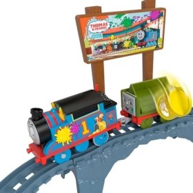 Resim Thomas & Pille Çalışan Thomas ve Troublesome Truck ile Thomas ve Arkadaşları Boya Teslimatı Motorlu Tren Seti, 3 Yaş Üstü Çocuklar Için, HTN34 
