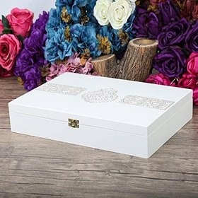 Resim Özel Tasarım Lüks Beyaz Renk Ahşap Kutu (39x27) 
