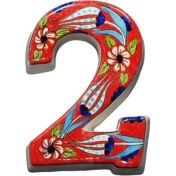 Resim Yılmazel Seramik Lale Desende Kapı Numarası Kırmızı 2 