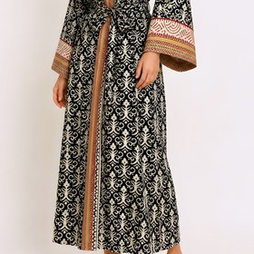Resim Samira Premium Pamuk Bohem Kimono Siyah - Standart Oversize 